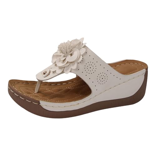 VBEDKDEB Orthopädische Flip-Flops für Damen Sommer Keilabsatz Flip Flops Frauen Orthocare Zehentrenner Bohemian Flipflops Bequeme Fußgewölbestütze Sandalen (White, 36) von VBEDKDEB