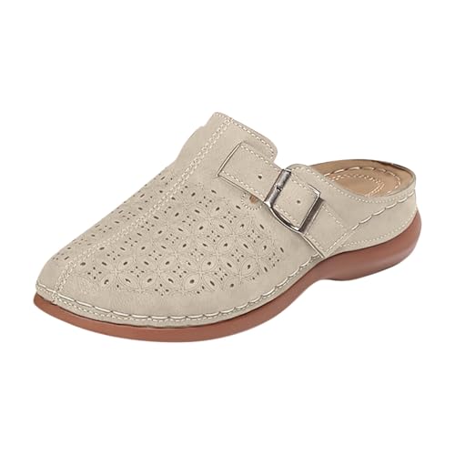 VBEDKDEB Orthopädische Schuhe Damen, Frauen Plateau Hausschuhe Clogs Lässig Walking Sneaker Slip On Slipper Pantoletten Mules Freizeitschuhe Sommer Bequem rutschfest Schlupfschuhe (X-A-Beige, 40) von VBEDKDEB