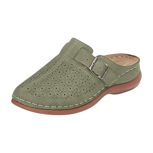 VBEDKDEB Orthopädische Schuhe Damen, Frauen Plateau Hausschuhe Clogs Lässig Walking Sneaker Slip On Slipper Pantoletten Mules Freizeitschuhe Sommer Bequem rutschfest Schlupfschuhe (X-A-Dark Green, 43) von VBEDKDEB
