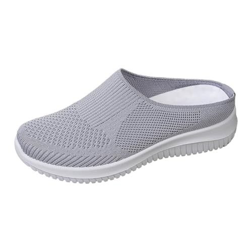 VBEDKDEB Orthopädische Schuhe Damen, Frauen Plateau Hausschuhe Clogs Lässig Walking Sneaker Slip On Slipper Pantoletten Mules Freizeitschuhe Sommer Bequem rutschfest Schlupfschuhe (X-D-Grey, 37) von VBEDKDEB