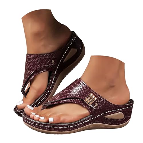VBEDKDEB Orthopädische Schuhe Damen Bequeme Keilabsatz Flip Flops Elegant Lack Lässige Flipflops Orthocare Plateau Rutschfeste Zehentrenner 2025 Sommer Strand Reise Sauna Sandalen (40) von VBEDKDEB