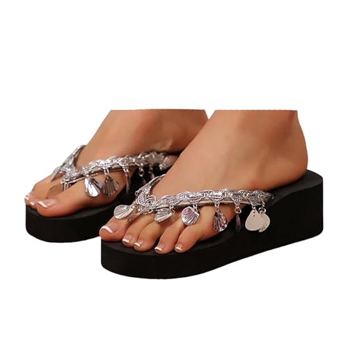 VBEDKDEB Plateau Flip Flops Damen offener Spitze Zehentrenner Keilabsatz Zehensandalen Sommer Zehenstegsandalen für den Strand (40) von VBEDKDEB
