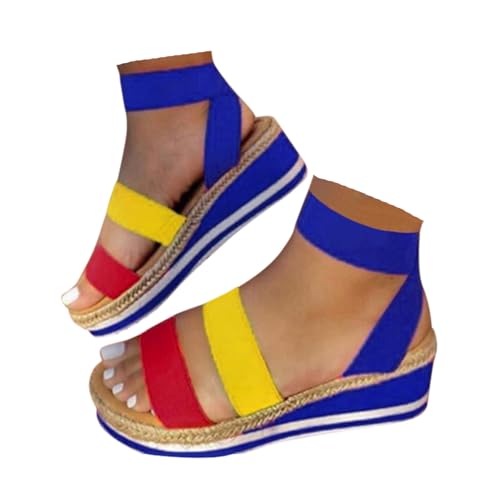 VBEDKDEB Plateau Schuhe Damen Bequem Flach Espadrilles Sandalen 2025 Sommer Lässige Sandaletten Frauen Strand Reise Urlaub Offenem Zehen Elastisch Riemen Rutschfeste Wanderschuhe (Multicolor, 41) von VBEDKDEB