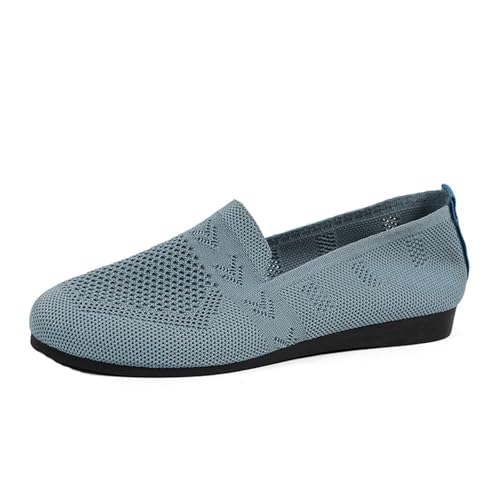 VBEDKDEB Slip On Sneakers Damen Freizeitschuhe Slipper Außenhandel Mesh Runde Kopf Flache Einzelne Schuhe Weibliche Flachen Mund Freizeit Mit Faulenzer Hausschuh Damen (Light Blue, 38) von VBEDKDEB