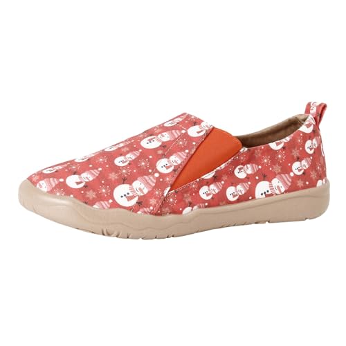VBEDKDEB Slip On Sneakers Damen Freizeitschuhe Slipper Damen Casual Bedruckte Modische Flache Große Größe Flock Weihnachten Freizeitschuhe Damen Sportschuhe (Red, 42) von VBEDKDEB