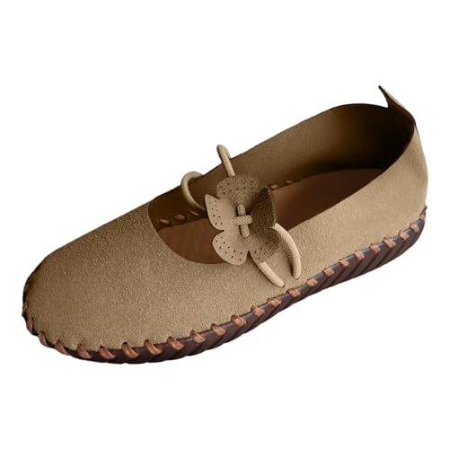 VBEDKDEB Slip On Sneakers Damen Freizeitschuhe Slipper Damen Casual Einfarbig Blume Große Größe Hausschuhe Bequeme Flache Einzelschuhe Freizeitschuhe Atmungsaktive Schuhe Damen (Khaki, 42) von VBEDKDEB