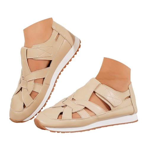 VBEDKDEB Slip On Sneakers Damen Freizeitschuhe Slipper Damenschuhe mit weicher Sohle und geschlossener Spitze, modische, Hohle, Flache Leder Freizeitschuhe Elevateshoes (Beige, 36) von VBEDKDEB