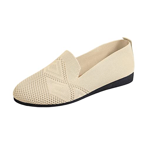 VBEDKDEB Slip On Sneakers Damen Freizeitschuhe Slipper einfarbig atmungsaktives Mesh runder Zeh Flache Sohle Freizeitschuhe Orthocare Schuhe Damen (Beige, 38) von VBEDKDEB
