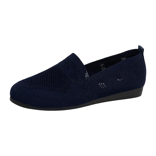 VBEDKDEB Slip On Sneakers Damen Slipper Freizeitschuhe Außenhandel Mesh Runde Kopf Flache Einzelne Schuhe Weibliche Flachen Mund Freizeit Mit Faulenzer Golfschuhe Damen (Navy, 42) von VBEDKDEB
