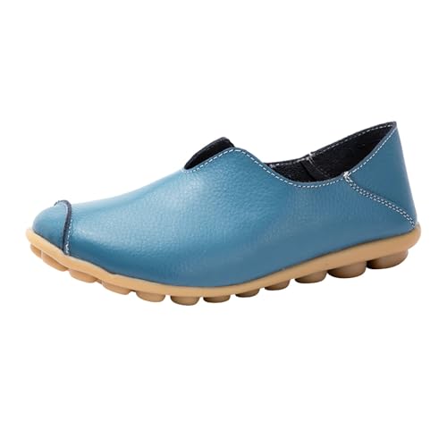 VBEDKDEB Slip On Sneakers Damen Slipper Freizeitschuhe Bequeme Musikschuhe Farbe Freizeit Single Damenschuhe Leder Solide Flache Damen Freizeitschuhe Bootsschuhe Damen (Blue, 37) von VBEDKDEB