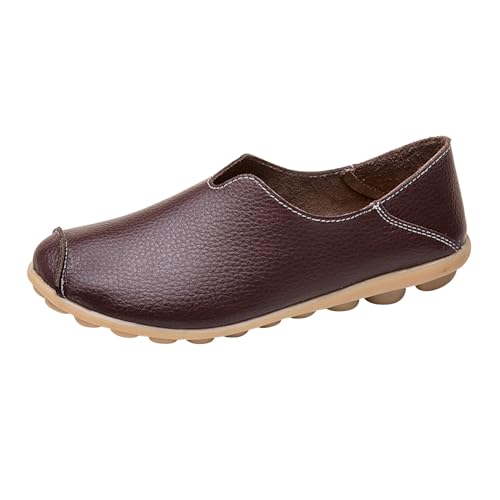 VBEDKDEB Slip On Sneakers Damen Slipper Freizeitschuhe Bequeme Musikschuhe Farbe Freizeit Single Damenschuhe Leder Solide Flache Damen Freizeitschuhe Bootsschuhe Damen (Coffee, 42) von VBEDKDEB
