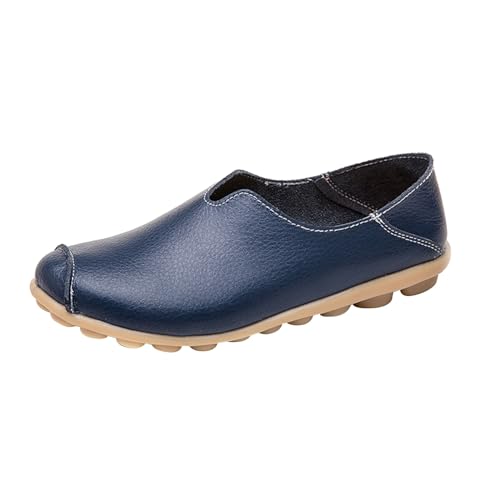 VBEDKDEB Slip On Sneakers Damen Slipper Freizeitschuhe Bequeme Musikschuhe Farbe Freizeit Single Damenschuhe Leder Solide Flache Damen Freizeitschuhe Bootsschuhe Damen (Dark Blue, 45) von VBEDKDEB