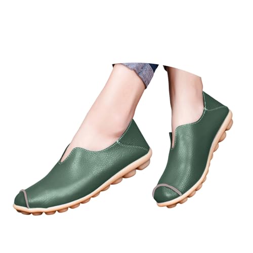 VBEDKDEB Slip On Sneakers Damen Slipper Freizeitschuhe Bequeme Musikschuhe Farbe Freizeit Single Damenschuhe Leder Solide Flache Damen Freizeitschuhe Bootsschuhe Damen (Dark Green, 41) von VBEDKDEB