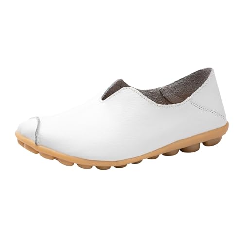 VBEDKDEB Slip On Sneakers Damen Slipper Freizeitschuhe Bequeme Musikschuhe Farbe Freizeit Single Damenschuhe Leder Solide Flache Damen Freizeitschuhe Bootsschuhe Damen (White, 37) von VBEDKDEB