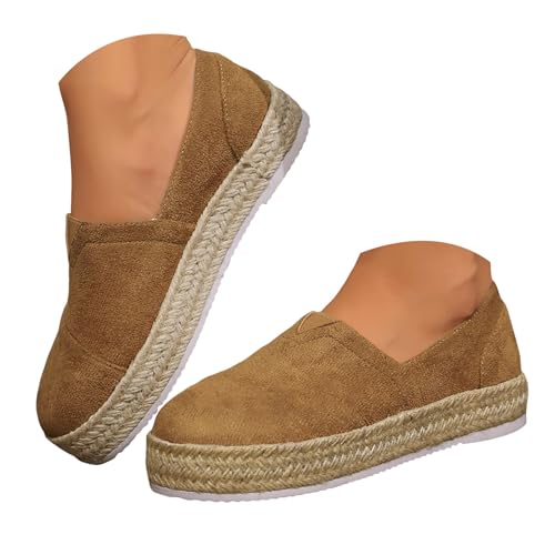 VBEDKDEB Slip On Sneakers Damen Slipper Freizeitschuhe Damen Freizeitschuhe Seilboden Wildleder Einzelschuhe Dickbesohlte Modische Loafer Elevateshoes (Brown, 40) von VBEDKDEB