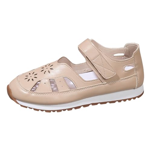VBEDKDEB Slip On Sneakers Damen Slipper Freizeitschuhe Damen Spitzschuh Freizeitschuhe Modische Hohl Flach Mund Leder Orthopädische Schuhe (Beige, 43) von VBEDKDEB