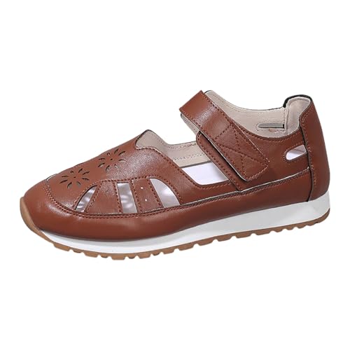 VBEDKDEB Slip On Sneakers Damen Slipper Freizeitschuhe Damen Spitzschuh Freizeitschuhe Modische Hohl Flach Mund Leder Orthopädische Schuhe (Brown, 41) von VBEDKDEB