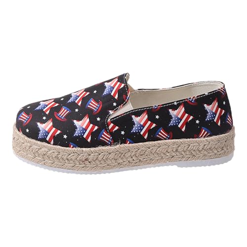 VBEDKDEB Slip On Sneakers Damen Slipper Freizeitschuhe Damen Vier Jahreszeiten Patchwork Stoff Bedruckt Flach Gewebt Dicke Sohle Große Größe Freizeitschuhe Wanderschuhe Damenschuhe Sommer (41) von VBEDKDEB