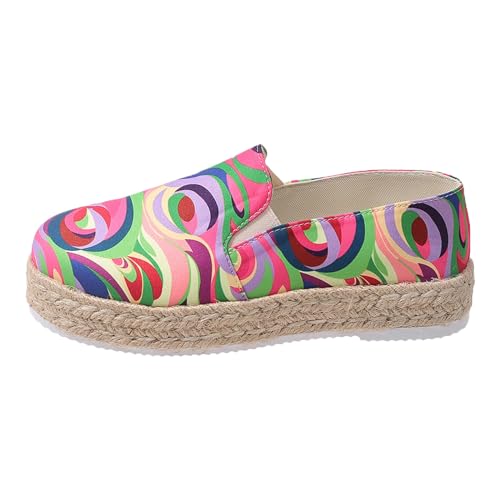 VBEDKDEB Slip On Sneakers Damen Slipper Freizeitschuhe Damen Vier Jahreszeiten Patchwork Stoff Bedruckt Flach Gewebt Dicke Sohle Große Größe Freizeitschuhe Wanderschuhe Sneaker Sommer (41) von VBEDKDEB