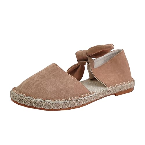 VBEDKDEB Slip On Sneakers Damen Slipper Freizeitschuhe Modische Damen Freizeitschuhe römischem, einfarbigem mit Fliege, grasgewebtem, flachem Boden Sockenschuhe (39) von VBEDKDEB