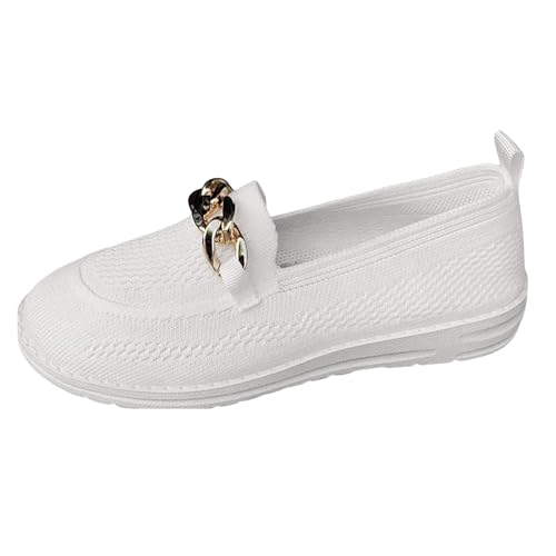 VBEDKDEB Slip On Sneakers Damen Slipper Freizeitschuhe Modische und Bequeme atmungsaktive Freizeitschuhe mit Flacher Sohle für Damen Gymnastikschuhe Damen (White, 43) von VBEDKDEB