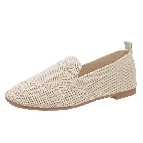 VBEDKDEB Slip On Sneakers Damen Slipper Freizeitschuhe einfarbig atmungsaktives Mesh gestrickt Flache Bequeme Freizeitschuhe Turnschuhe Damen (Beige, 38) von VBEDKDEB