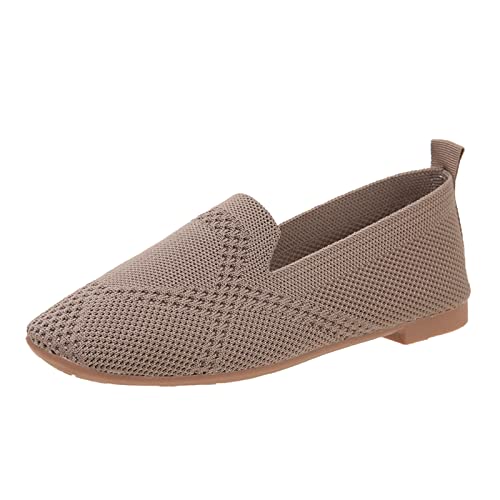 VBEDKDEB Slip On Sneakers Damen Slipper Freizeitschuhe einfarbig atmungsaktives Mesh gestrickt Flache Bequeme Freizeitschuhe Turnschuhe Damen (Grey, 38) von VBEDKDEB
