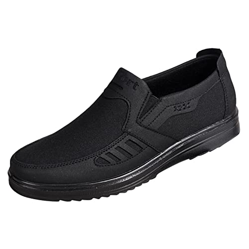 VBEDKDEB Slip On Sneakers Sneaker Herren Schuhe Schwarz Leder Winter Weiss Blau Beige Weiß Ohne Schnürung Dämpfung Mit Dicker Sohle Freizeitschuhe Sportlich Outdoor Gr 39 40 41 42 43 44 (T4-Black, 44) von VBEDKDEB