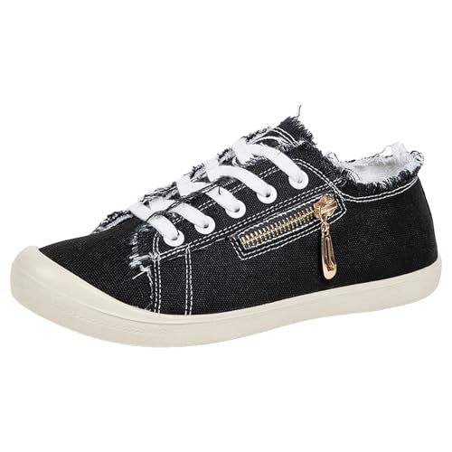 VBEDKDEB Sneaker Damen Freizeitschuhe Laufschuhe Slipper Loafer Flache Canvas Schuhe, weiche Vulkanisierungs Freizeitschuhe Sneaker Damen Schwarz Elegant (39) von VBEDKDEB