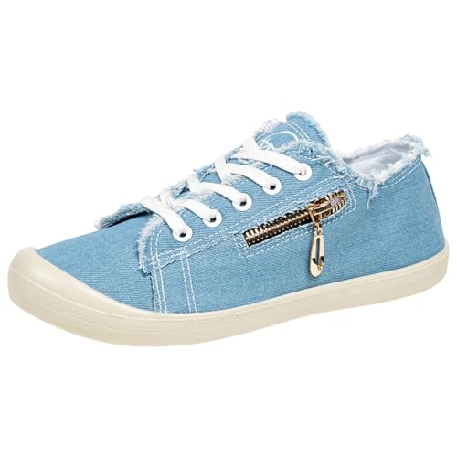 VBEDKDEB Sneaker Damen Freizeitschuhe Laufschuhe Slipper Loafer Flache Canvas Schuhe, weiche Vulkanisierungs Freizeitschuhe Sneaker Damen Schwarz Elegant (Blue, 38) von VBEDKDEB