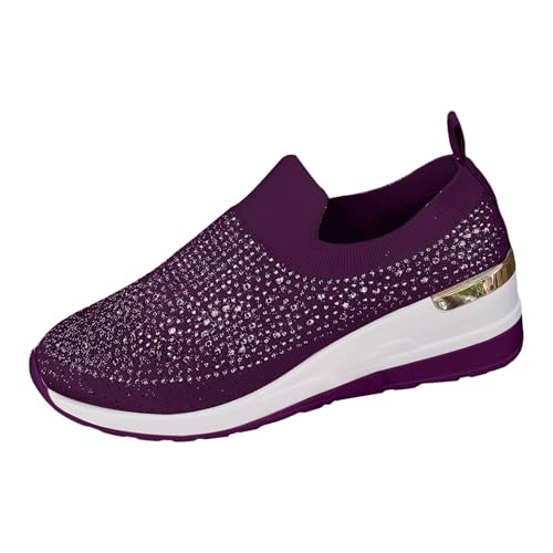 VBEDKDEB Sneaker Damen Freizeitschuhe Laufschuhe Slipper Modische, atmungsaktive, Flache Schlupfschuhe für Damen Sneaker Damen Grau (Dark Purple, 43) von VBEDKDEB