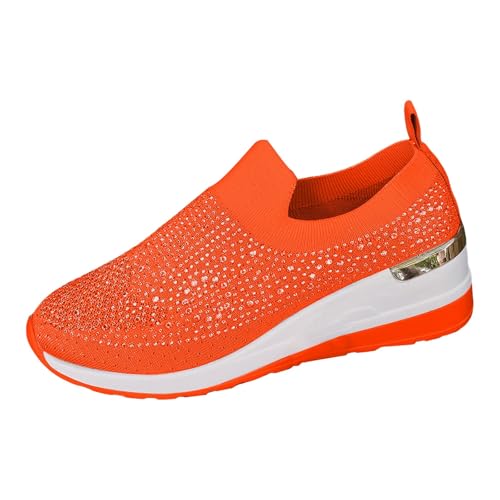 VBEDKDEB Sneaker Damen Freizeitschuhe Laufschuhe Slipper Modische, atmungsaktive, Flache Schlupfschuhe für Damen Sneaker Damen Grau (Orange, 43) von VBEDKDEB