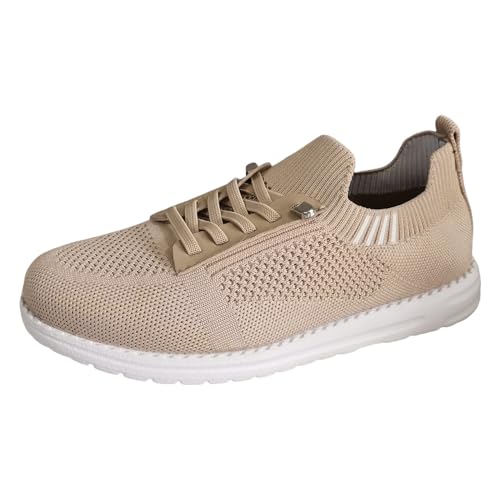 VBEDKDEB Sneaker Damen Freizeitschuhe Laufschuhe Turnschuhe Lässige, einfarbige, atmungsaktive Mesh Schnürschuhe in Übergröße Damen Laufschuhe (Khaki, 42) von VBEDKDEB