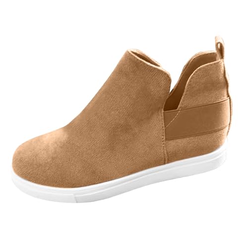 VBEDKDEB Sneaker Damen Freizeitschuhe Slip on Slipper Vielseitige und Bequeme Damen Sneaker mit Flacher Sohle elastischem Slip On, lässig, sportlich, modisch Trekking Schuhe Damen (Khaki, 41) von VBEDKDEB