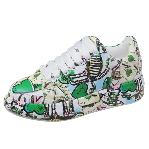 VBEDKDEB Sneaker Damen Freizeitschuhe Slip on Sportschuhe Damen Print Sportschuhe Mode Schnürschuhe Low Top Plateau Sneakers Casual Skateschuhe Damen Schuhe Sommer (Green, 43) von VBEDKDEB
