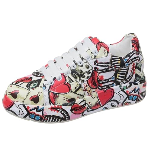 VBEDKDEB Sneaker Damen Freizeitschuhe Slip on Sportschuhe Damen Print Sportschuhe Mode Schnürschuhe Low Top Plateau Sneakers Casual Skateschuhe Damen Schuhe Sommer (Red, 42) von VBEDKDEB