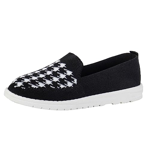 VBEDKDEB Sneaker Damen Freizeitschuhe Slip on Turnschuhe Atmungsaktive Mesh Hahnentrittmuster Flache Freizeit Sneaker Plateau Schuhe Damen (38) von VBEDKDEB