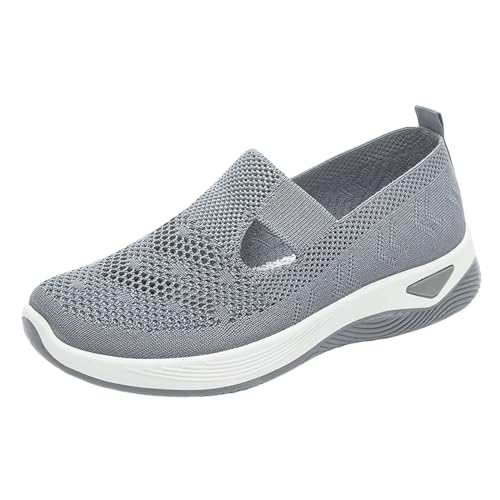 VBEDKDEB Sneaker Damen Freizeitschuhe Slip on Turnschuhe Damen Freizeitschuhe Slip Atmungsaktiv Leichte Mesh Wanderschuhe Sneaker Damen Rot (Grey, 38) von VBEDKDEB