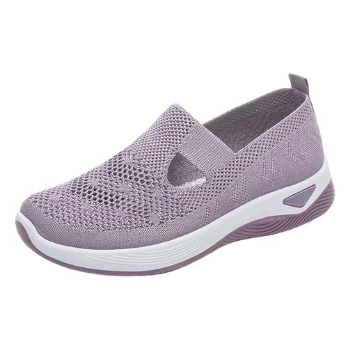 VBEDKDEB Sneaker Damen Freizeitschuhe Slip on Turnschuhe Damen Freizeitschuhe Slip Atmungsaktiv Leichte Mesh Wanderschuhe Sneaker Damen Rot (Light Purple, 41) von VBEDKDEB