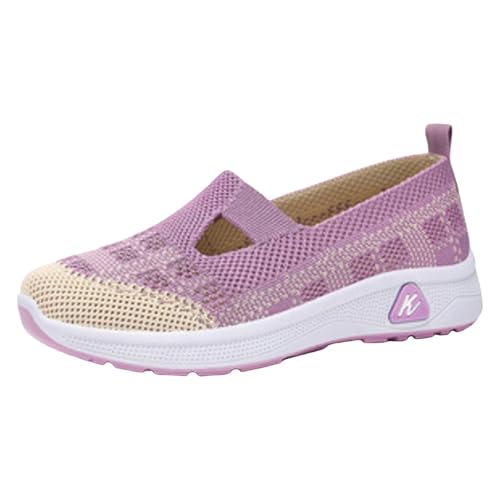 VBEDKDEB Sneaker Damen Freizeitschuhe Slipper Laufschuhe Atmungsaktive, Bequeme Damen Schlupfschuhe mit Flacher Sohle Weiße Schuhe Damen (Purple, 40) von VBEDKDEB