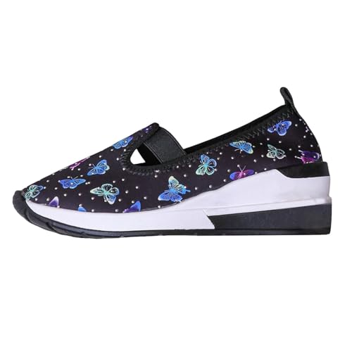 VBEDKDEB Sneaker Damen Laufschuhe Slip on Slipper Atmungsaktive Slipper für Damen mit Schmetterlingsmotiv Schwarze Turnschuhe Damen (42) von VBEDKDEB