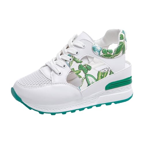 VBEDKDEB Sneaker Damen Laufschuhe Slipper Turnschuhe Damen Frühling und Sommer Hohl Schnürschuhe Dickbesohlte Sportschuhe Mit Geschlossener Spitze Weicher Sohle Jogging Freizeitschuhe (Green, 36) von VBEDKDEB