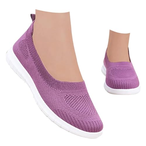 VBEDKDEB Sneaker Damen Laufschuhe Sportschuhe Slipper Bequeme Musikschuhe Farbe Freizeit Single Damenschuhe Leder Solide Flache Damen Freizeitschuhe Damen Sneaker Weiß (Purple, 36) von VBEDKDEB