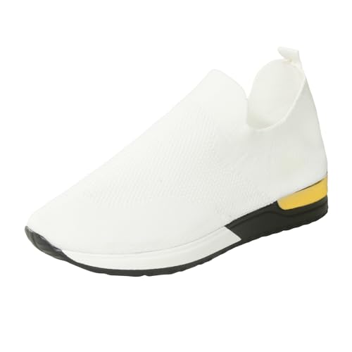 VBEDKDEB Sneaker Damen Laufschuhe Sportschuhe Turnschuhe Fliegende Stricksocken Schuhe Elastischer Stoff Große Damenschuhe Slip In Sneaker Damen (White, 42) von VBEDKDEB