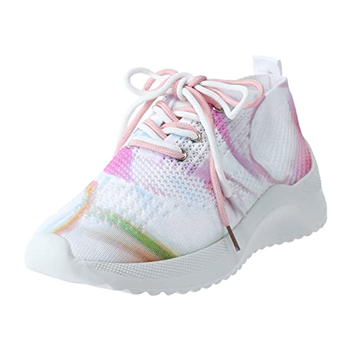 VBEDKDEB Sneaker Damen Laufschuhe Turnschuhe Sportschuhe Farbe Mesh Atmungsaktive Runde Zehe Schnürschuhe Low Top Flache Turnschuhe Weisses Sneaker Damen (40) von VBEDKDEB
