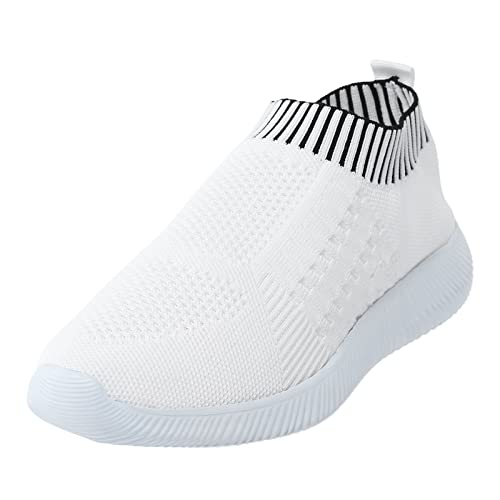 VBEDKDEB Sneaker Damen Laufschuhe Turnschuhe Sportschuhe Mode Damen Große Größe Slip On Mesh Atmungsaktiv Leicht Bequem Lässig Sicherheitsschuhe Damen (White, 37) von VBEDKDEB