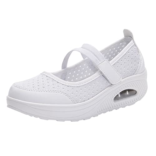 VBEDKDEB Sneaker Damen Laufschuhe Turnschuhe Sportschuhe Slip On Breathe Mesh Wanderschuhe Wedge Platform Loafers Fitness Schuhe Damen Gym (White, 39) von VBEDKDEB