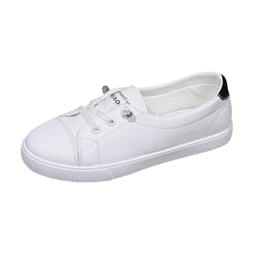 VBEDKDEB Sneaker Damen Slip on Freizeitschuhe Laufschuhe Damen Schnürschuhe, lässig, flach, weiß, modisch, Leder, Brotzehe, weiche Sohle, leichte Freizeitschuhe Laufschuhe Damen (38) von VBEDKDEB