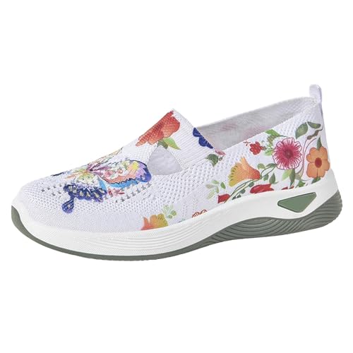 VBEDKDEB Sneaker Damen Slip on Freizeitschuhe Sportschuhe Damen Ballerinas mit runder Zehenpartie, Schlupfschuhe aus Strick, legere Abendschuhe, Bequeme Wanderschuhe Beige Sneaker Damen (Blue, 40) von VBEDKDEB