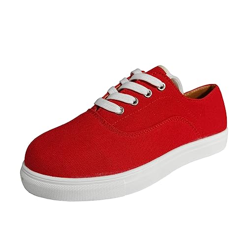 VBEDKDEB Sneaker Damen Slip on Freizeitschuhe Turnschuhe festem Segeltuch, atmungsaktiv, zum Schnüren, Flacher Boden, lässiger Einzelschuh Orthopädische Hausschuhe (Red, 42) von VBEDKDEB